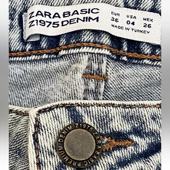 Zara Basic Jeans Women's Sz 4 Denim Z1975 Ankle Cuffed Mid Rise Straight Leg - Picture 14 of 16